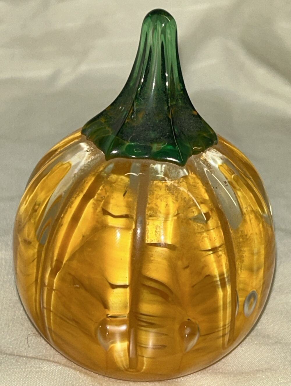 Vintage Joe Rice Art Glass Paperweight Pumpkin Orange 3 In 2000